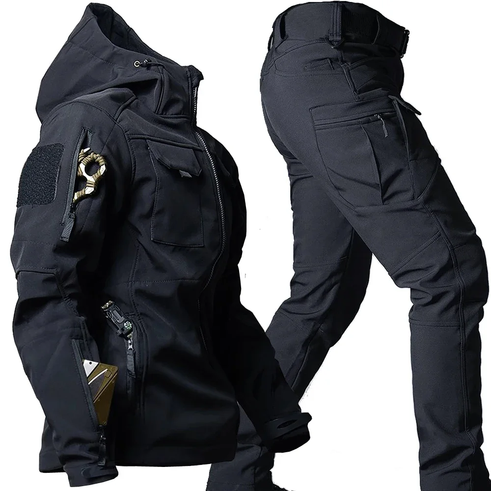 2024 Soft Shell Military Suit Men Waterproof Tactical Shark Skin Windproof Hooded Jacket Multi-pockets Cargo Pants Uniforms