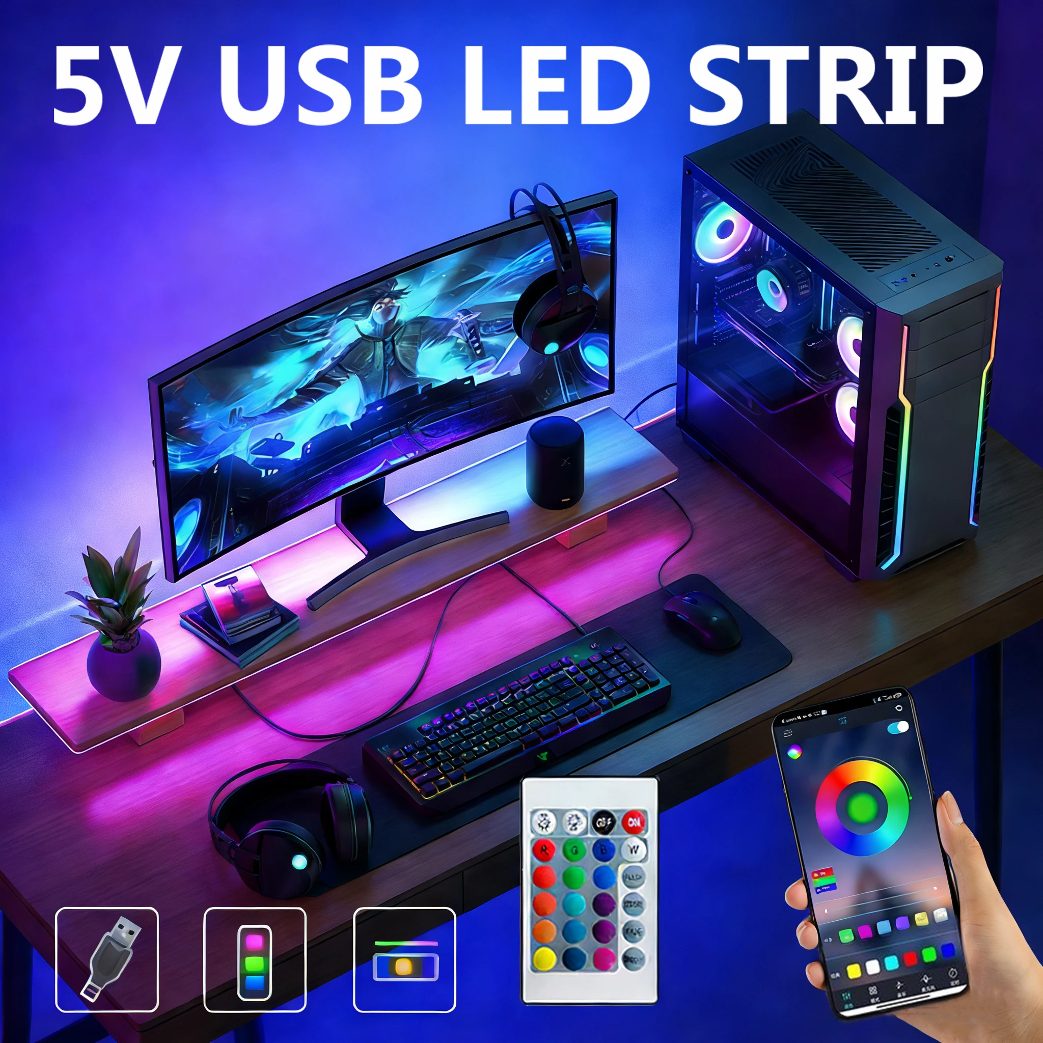 RGB LED Strip Lights TV Backlight APP 24key Remote USB 5V Led Light Luces Led Diode Flexible Ribbon Tape For Room Party Decor