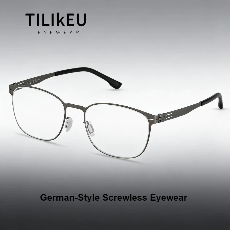 German-Style Brand Screwless Ultra-Light Eyeglasses Frames New Thin Steel Business Retro Oval Anti-Blue Ray Men's Glasses Frames