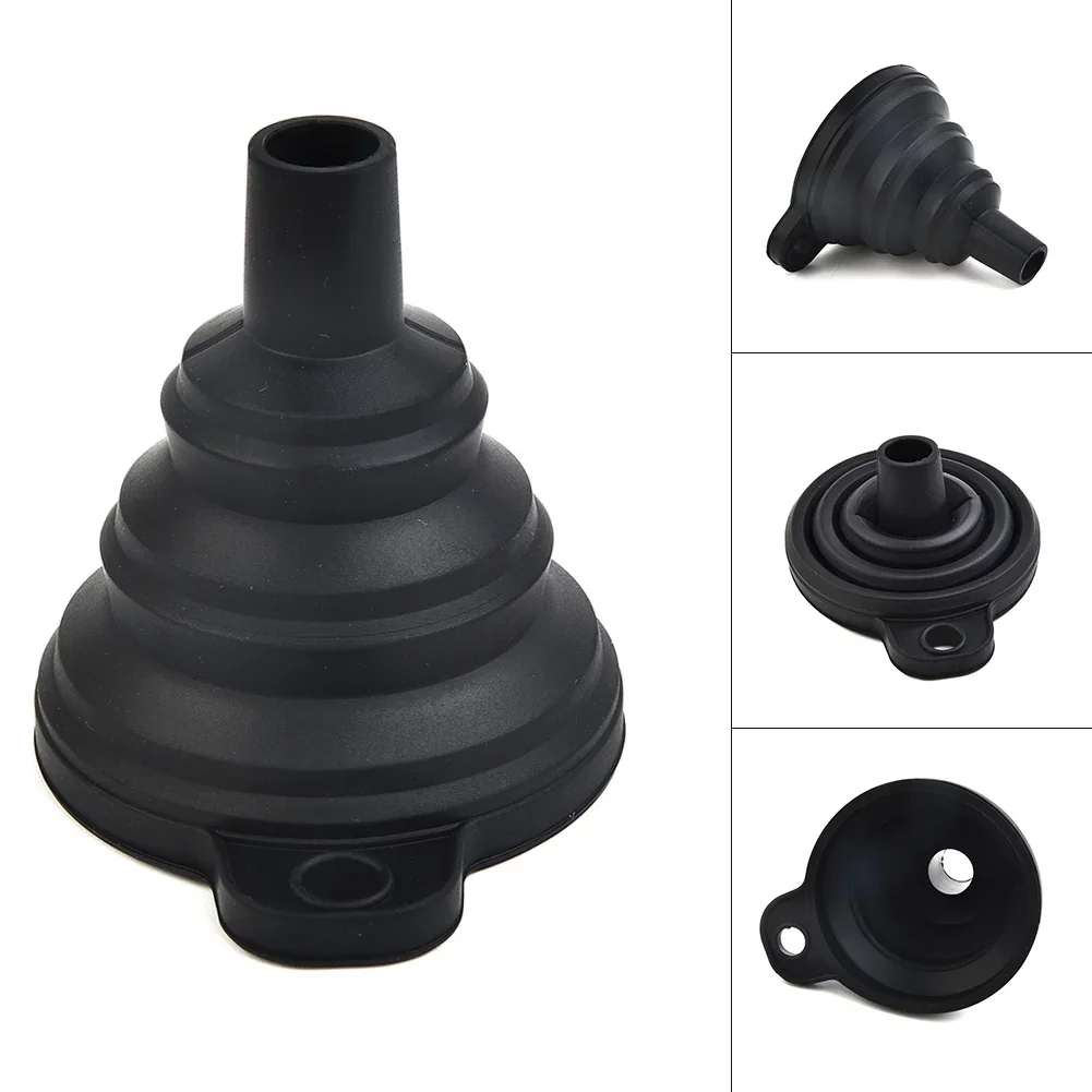 1 Pcs Car Funnel Diesel Fluid Change Fill Gasoline Hot Oil Fuel Silicone 1× 7.5cmX8cm Accessories Black Collapsible New