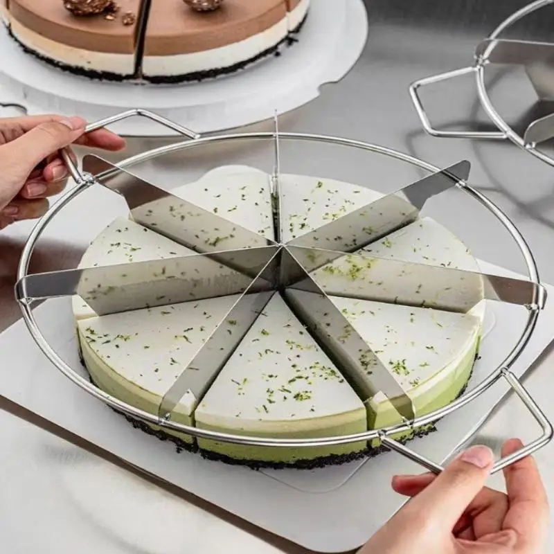New#Cake Cutter Slicer Stainless Steel Pastry Portion Marker Pizza Pie Divider Even 4-10 Slices Cake Portioner Kitchen Gadgets