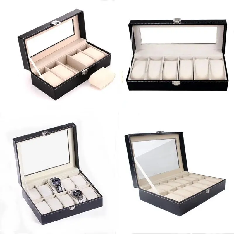 VANSIHO Promotion 2/3/4/6 Slots Ring/Jewelry/Sunglasses Storage Box Double-deck 4 Grids PU Leather Box For Watch