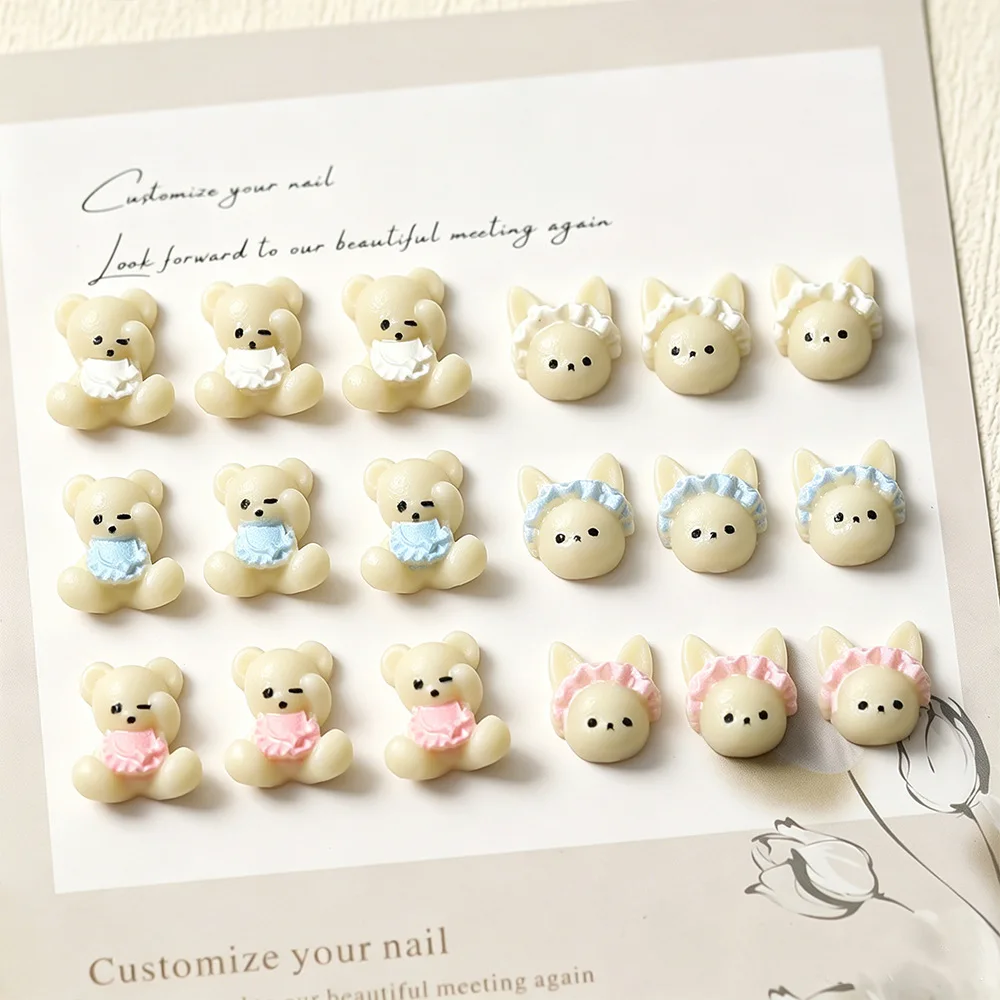 20PCS Kawaii Cartoon Bear Accessories 3D Acrylic Nail Art Charms Parts For Nails Decoration Manicure Decor Supplies Material
