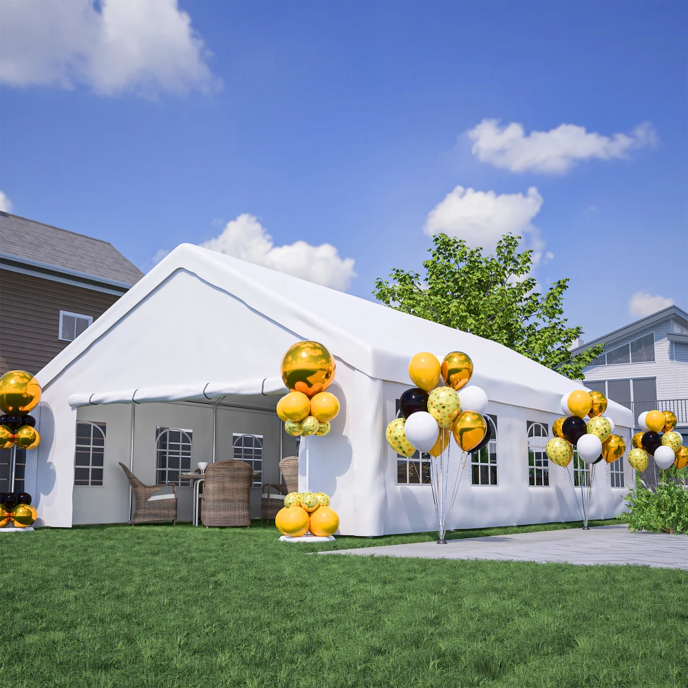 20x32 Ft Multi-purpose Party Tent with 3 Storage Bags and Removable Sidewalls, Outdoor Awning Gazebo, Waterproof and UV Resistant. Suitable for Carports, Camping, Gardens, Weddings, Barbecues and Commercial Use.