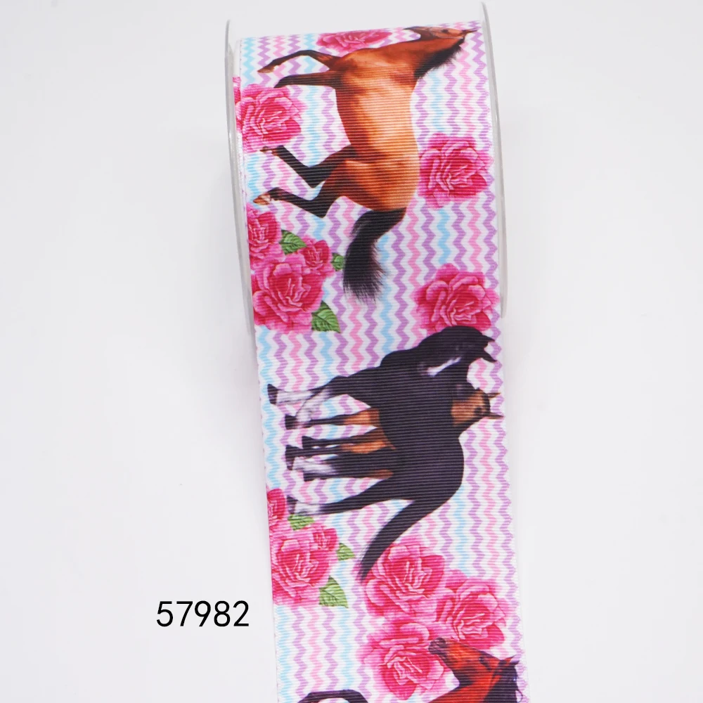 DIY Cartoon Horse Printed Grosgrain Ribbon For Craft Supplies Sewing Accessories 5 Yards, Planar Resins 10 Pieces. 50615