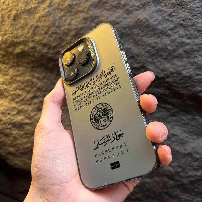 الجزائر جواز السفر جراب هاتف آيفون 17 الهواء 16 15 14 13 12 11 برو ماكس XS XR 15Plus 16E 17Pro CMatte رسالة غطاء مقاوم للصدمات