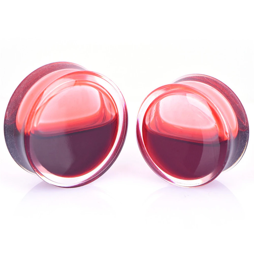 2PCS Red Liquid Blood Acrylic Ear Plug and Tunnels Flowing Liquid Double Flared Saddle Ear Gauges Piercing Plugs Ears Stretcher