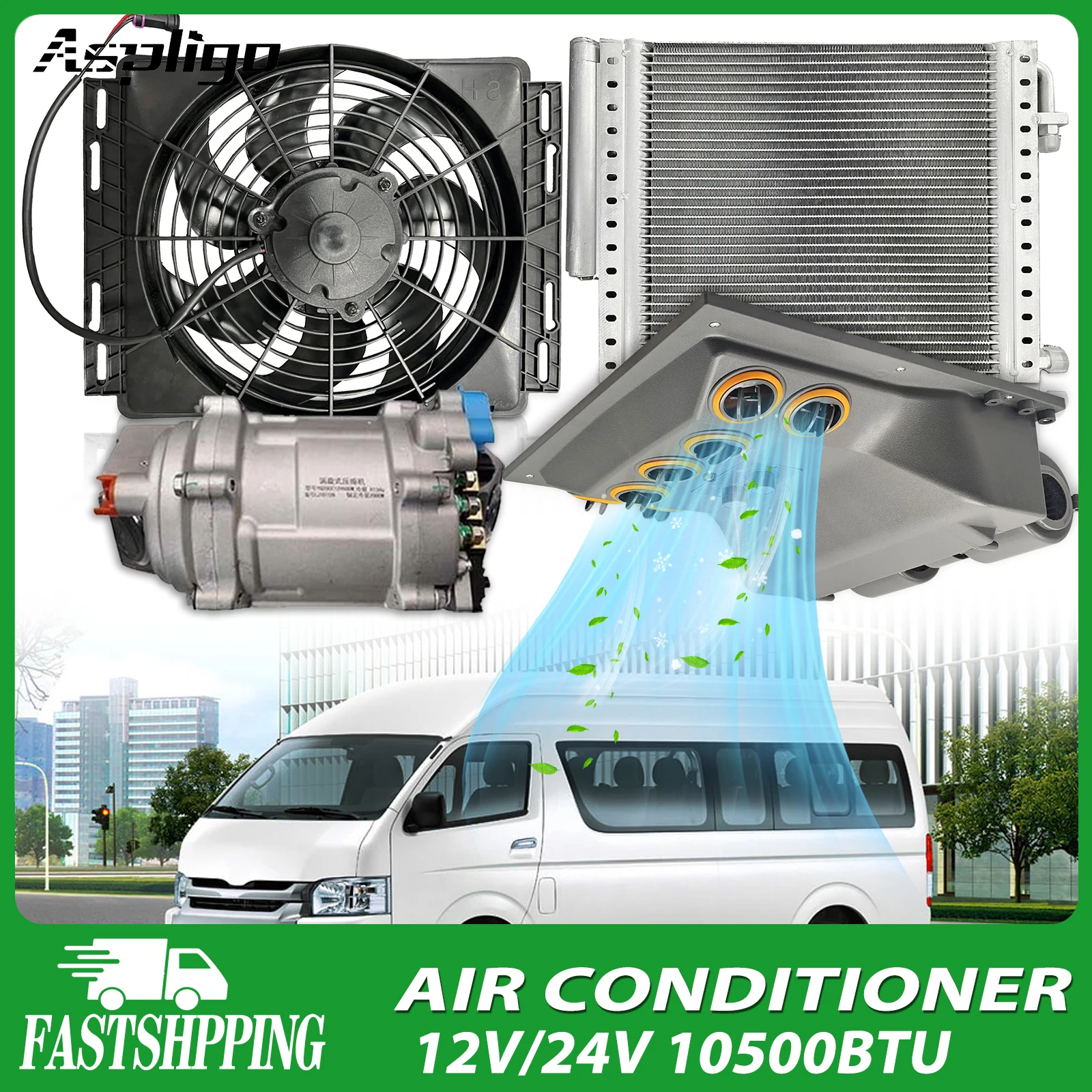

Aspligo Car Electric Air Conditioner 12V 24V 10500BTU Cool Automotive Truck Camper Van Compressor Underdash Air Conditioning New