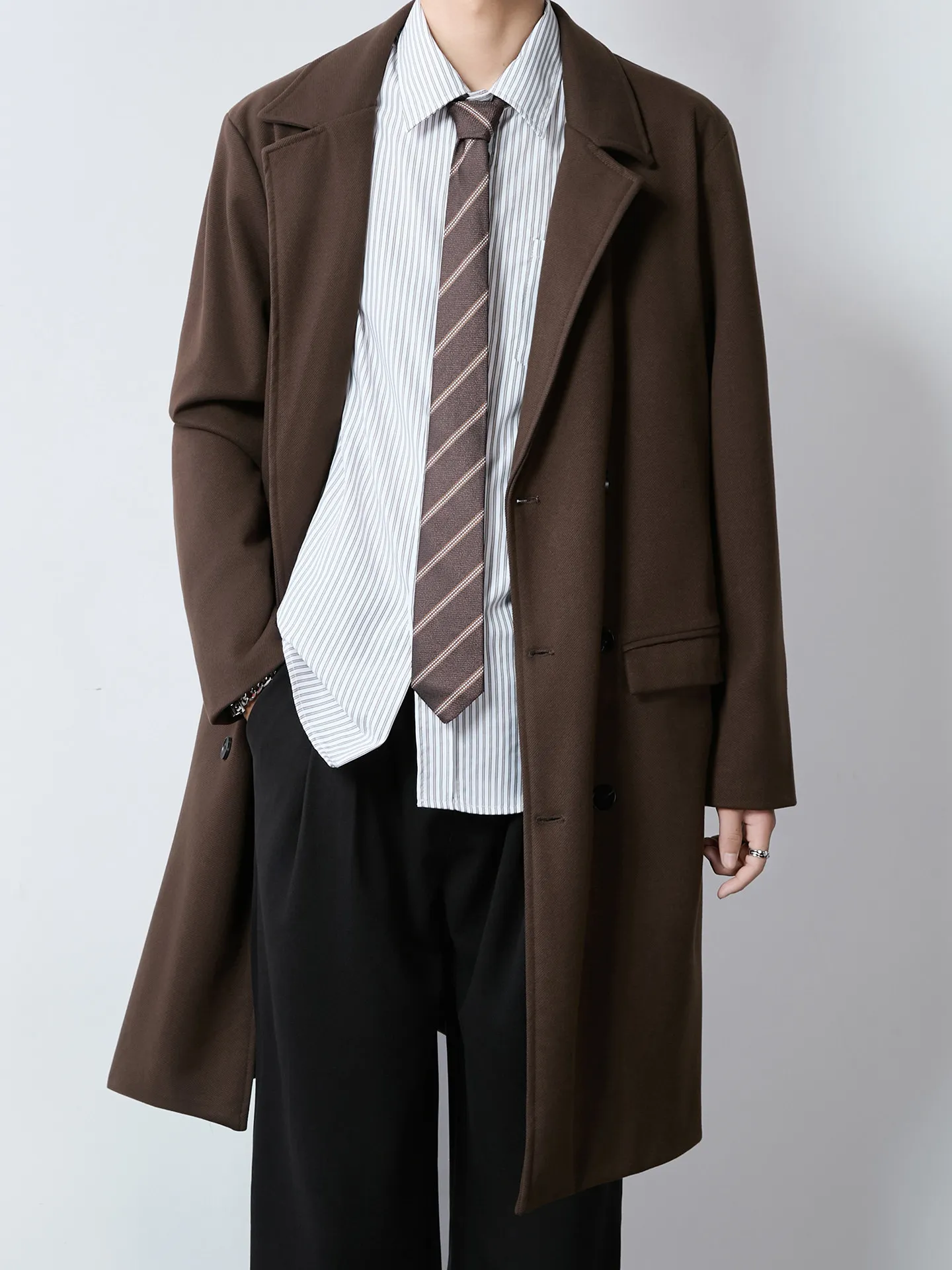 

Мужской тренчкот с карманами, свободного кроя, для среднего возраста, весенний, дышащий, в стиле Y2K, для активного отдыха, в британском стиле, серый, комплект, крутой дизайн