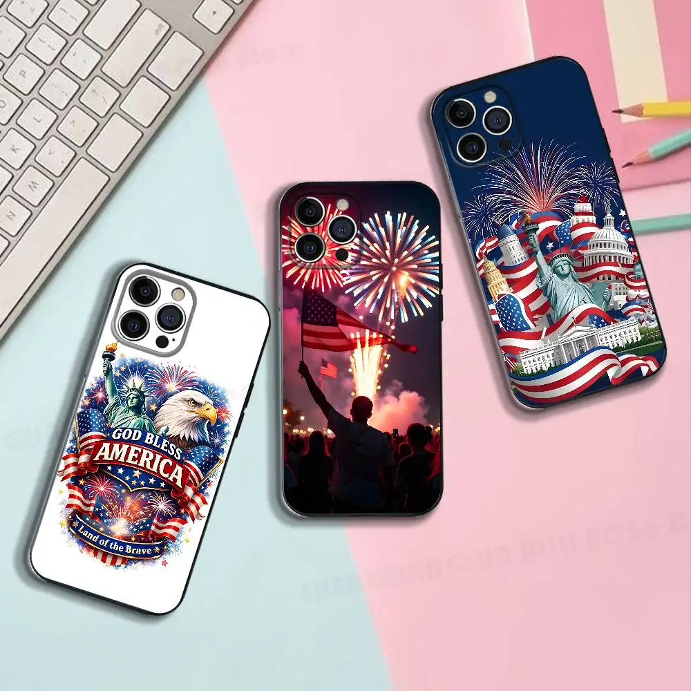 

Happy Independence Day Silicone Phone Case For IPhone 17,16,15,14,13,12 X XS Plus Pro Max SE Shockproof Soft Cover