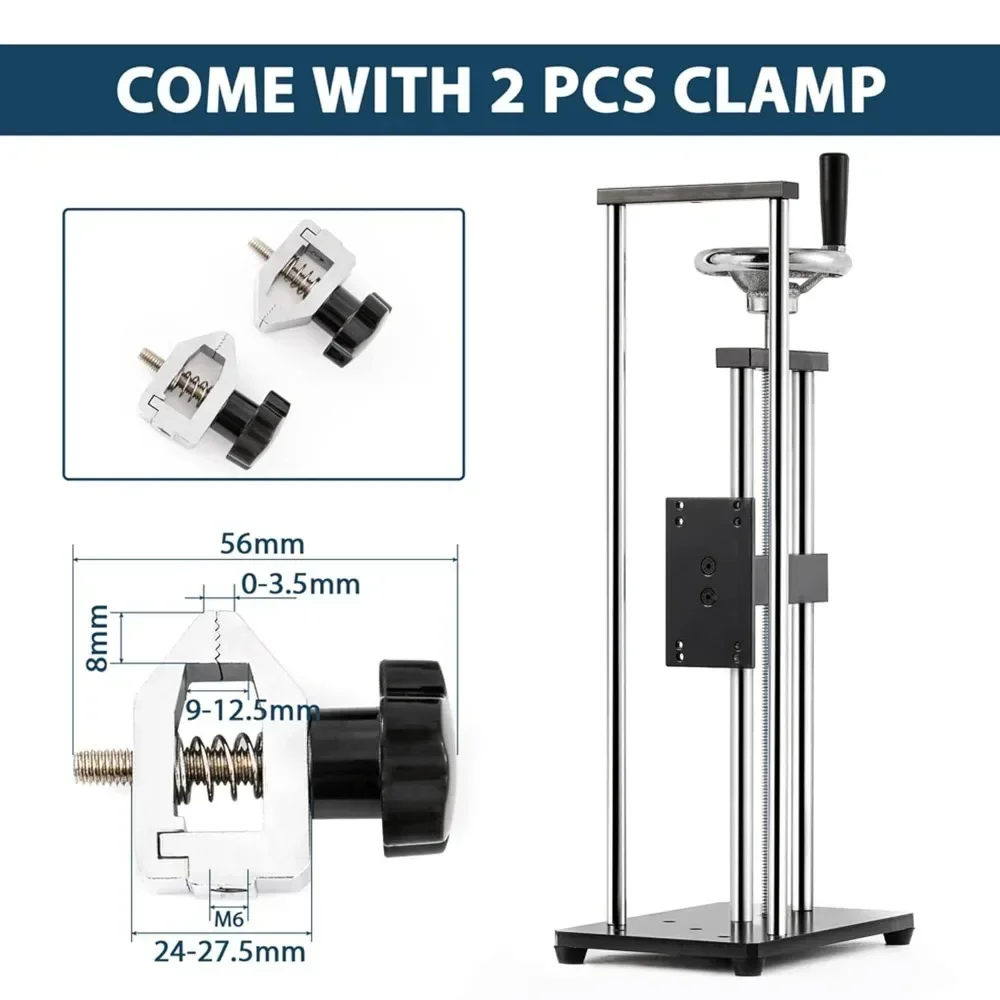 Force Gauge Stand Push Pull Gauge, Hand Wheel Operated, 250mm Stroke, 2 Pcs Testing Clamp, for Compression and Tension Testing