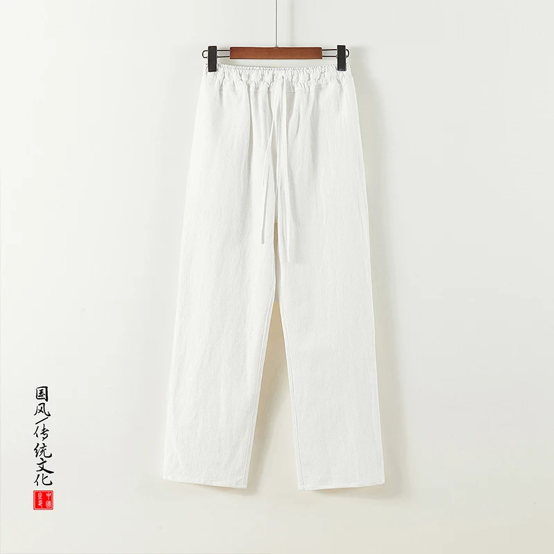 

2026 Spring Autumn Men Loose Casual Straight Pants Men Elastic Waist Tai Chi Pants Male Chinese Style Loose Cotton Trousers