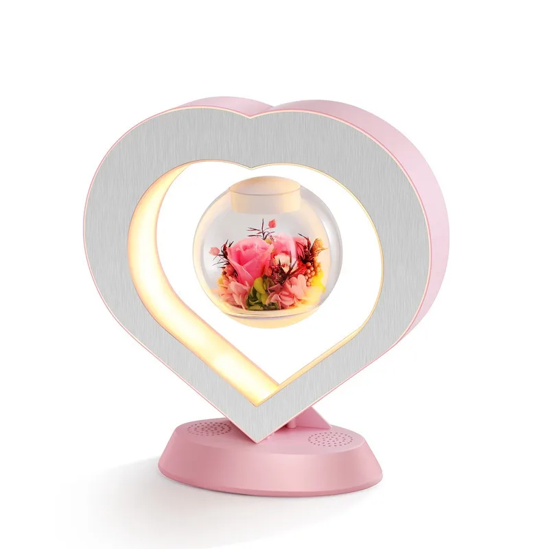 

Heart Shaped Levitating flower lamp with Bluetooth Speaker and Preserved Roses Color-Changing LED Light for Women's girls Gifts