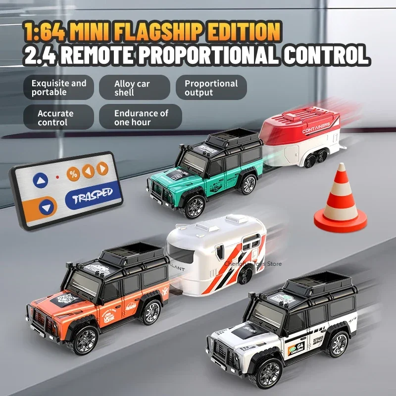 Mini coche de Control remoto para niños, modelo de coche de aleación con luces, vehículo todoterreno, simulación, juguete para niños, 1: 64