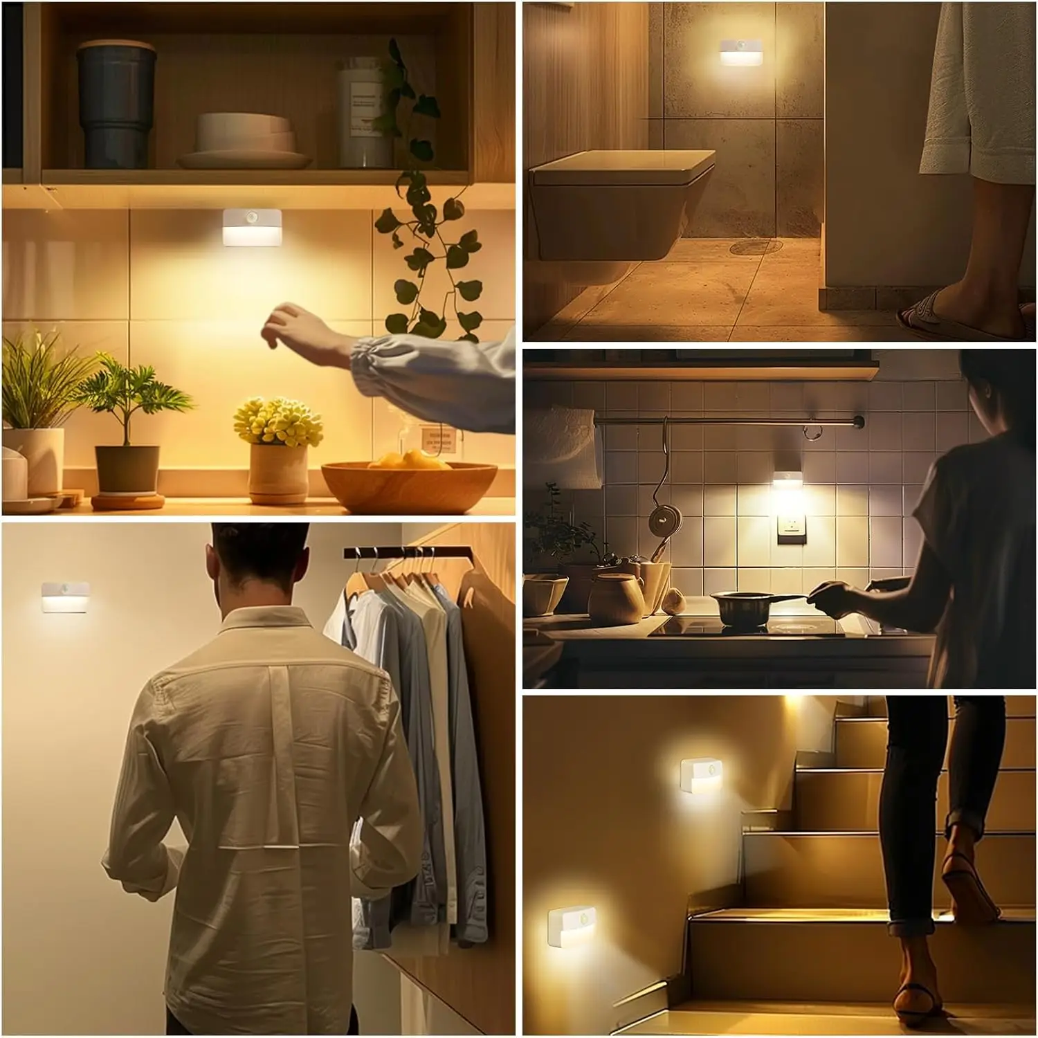 16 Pack Motion Sensor Stair Lights, Battery Operated LED Night Lamps for Indoor Use in Hallway, Bedroom, Kitchen