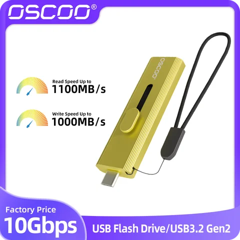 OSCOO Bezprzewodowy PSSD T10 Przenośny Dysk SSD USB Flash Drive Type-C i USB-A, prędkość odczytu do 1100 MB/s, pamięć 3D Nand Flash, możliwość podłączenia do dowolnego urządzenia.
