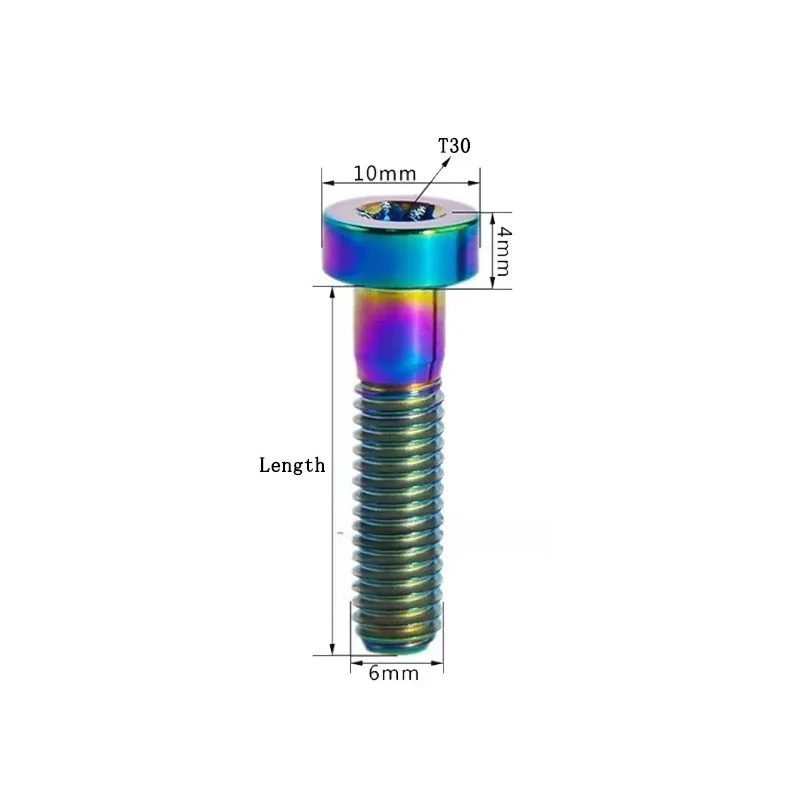4Pcs Titanium Flat Head Thin Head Cylindrical Bolt M6 x 20 24 30mm Torx Head Screw For Bicycle Modification Screw