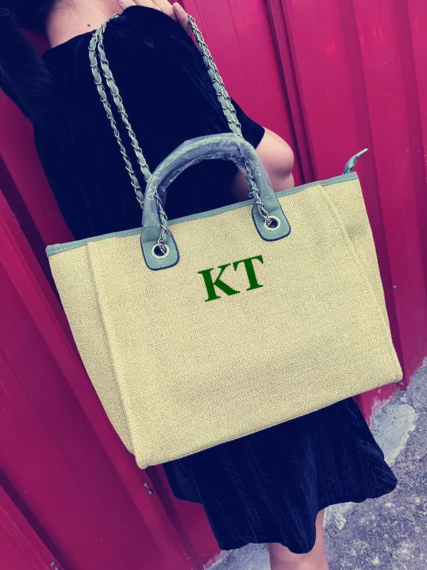 Personalised Shoulder Tote Bag, Women's Handbag, Beach Bag, custom Hand Bag, Canvas Bag, Gifts For her, Chain tote bag