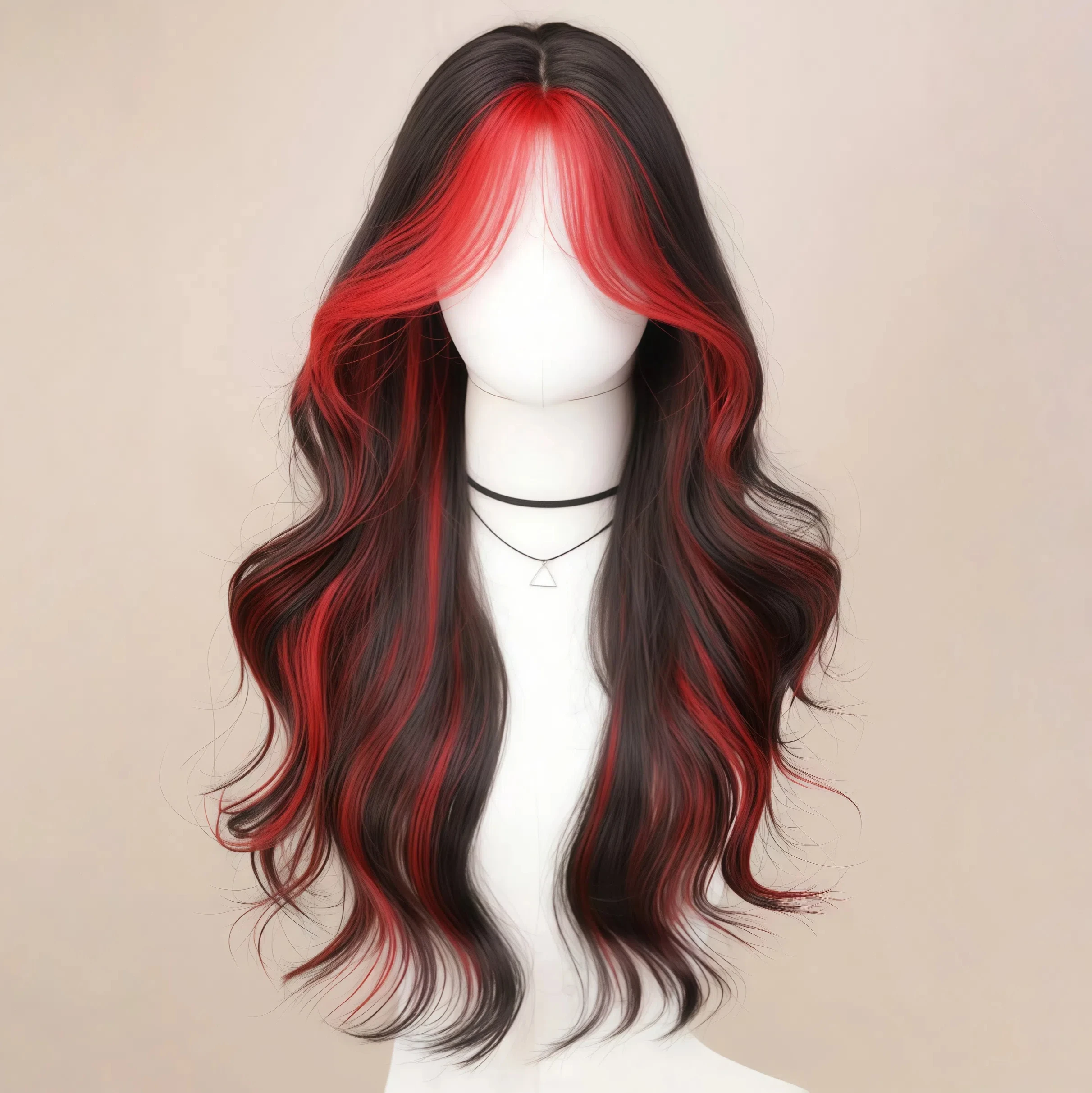28-Inch Black and Red Long Straight Synthetic Heat-Resistant Wig with Bangs Heat-Resistant Fiber, Role-Playing Wig image 3