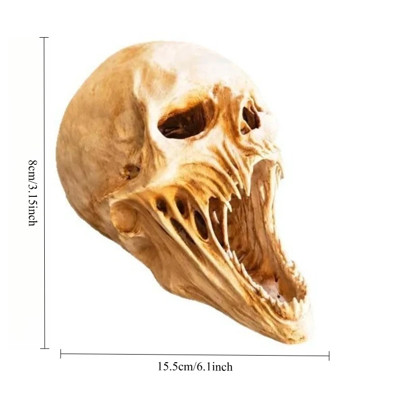 Halloween Giant Alien Fanged Skull Resin Statue, Creepy Open Mouth Horror Skull Figurine, Gothic Tabletop Decor Prop For Haunted
