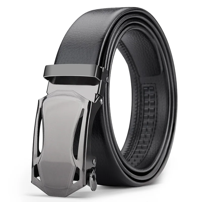 Men's PU Belt Metal Buckle Automatic Ratchet Belt Fashion Business Belt 110 120 130 140