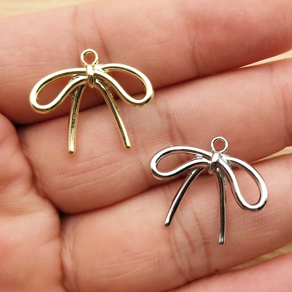 10pcs Bow Charm for Jewelry Making Earring Pendant Bracelet Necklace Accessories Diy Supplies Alloy Metal