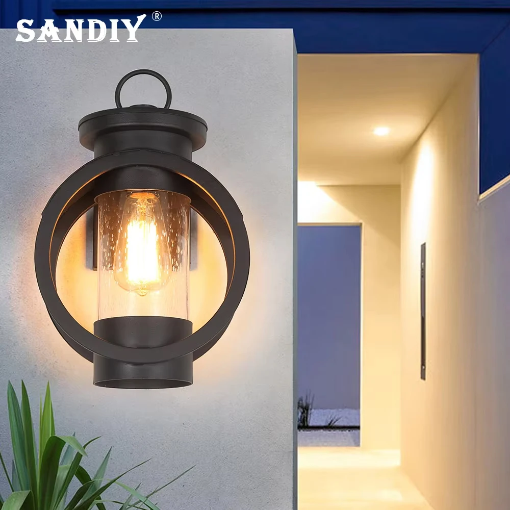 

SANDIY Outdoor Wall Lamp External Waterproof Lights Retro Balcony Luminaires Black Industrial Sconce Classic Outside Lighting
