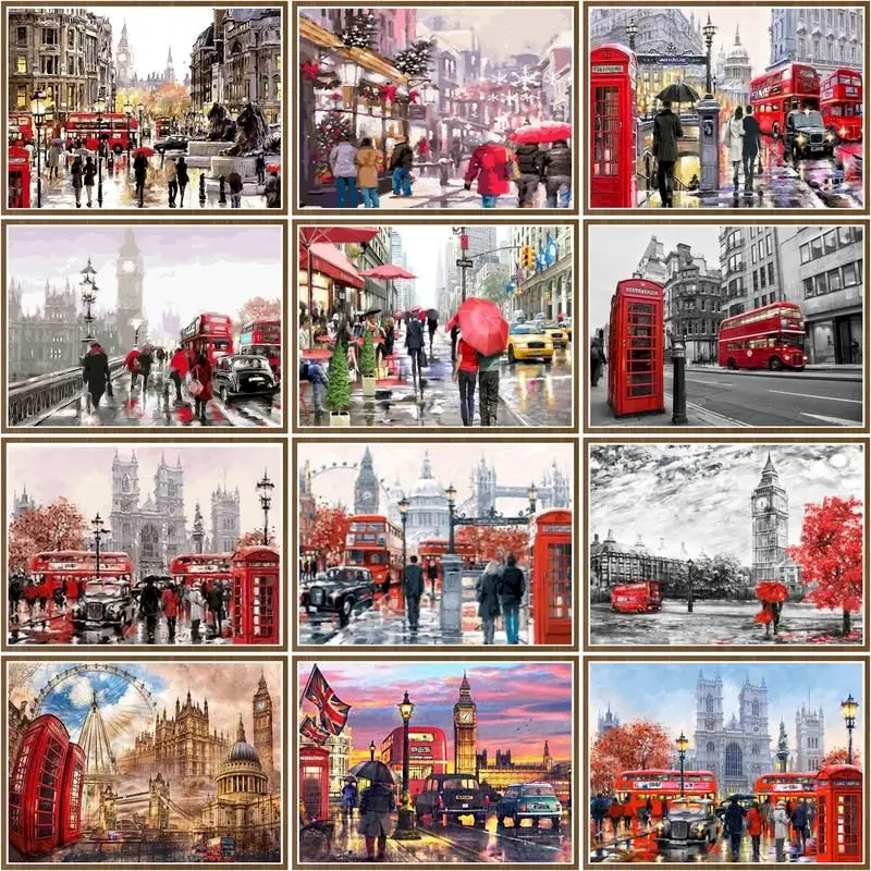 CHENISTORY Coloring By Numbers London Street Scenery Oil Painting By Numbers Bus Landscape On Canvas Diy Home Decoration Gift