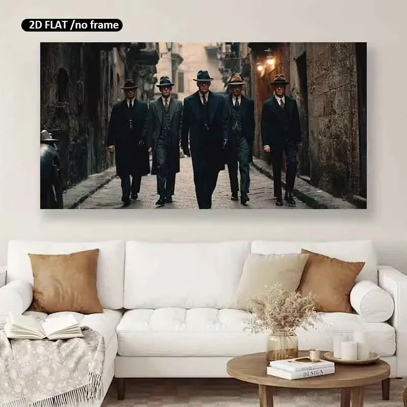 2D Flat, 2D Flat, 2D Flat 1pc 31.49X62.99Inch 80X160Cm Unframed Large Canvas Printing Five Men in Trench Coats Walking Down Stre