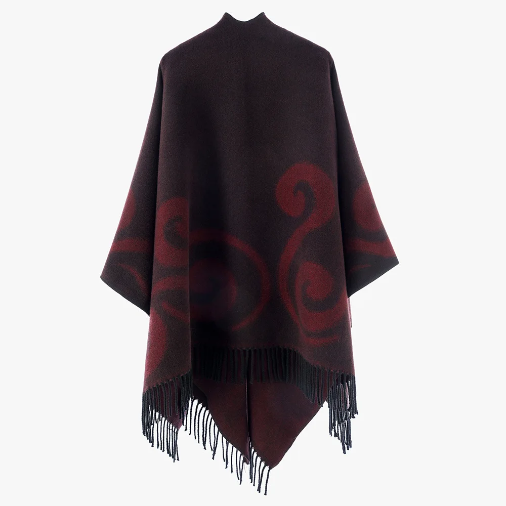 새로운 고급 인조 캐시미어 행운의 구름 자카드 판초 부드럽고 편안한 롱 케이프 아우터웨어 유니섹스 가을 겨울 두꺼운 숄