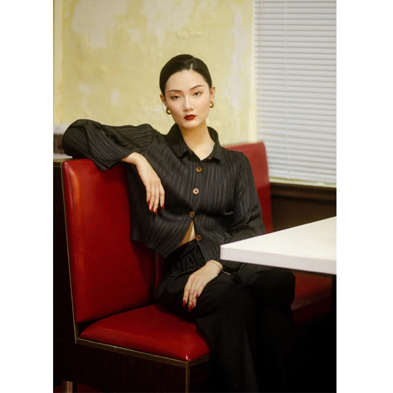 

JT JANE Женский топ из полиэстера премиум-класса с длинным рукавом, приталенный крой, оригинальный дизайн, плиссированный, модный, повседневный...