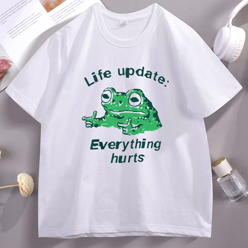 

Funny Frog T-Shirt Life Update Men Women Cotton Short Sleeve Tshirt Breathable Round Neck Graphic Tees Streetwear Clothes