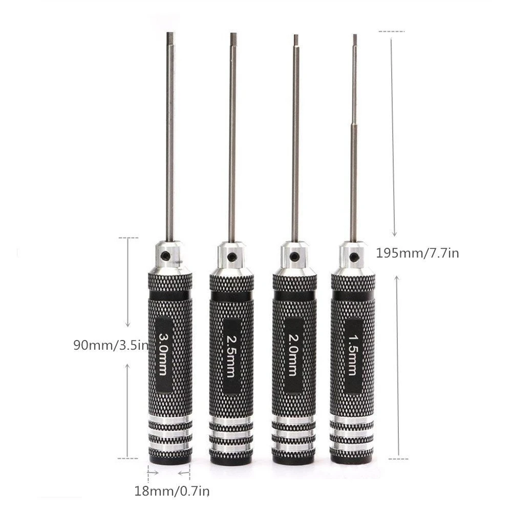 Quality Titanium Nitride TiNi Hex Driver Wrench Screwdriver 4 Piece Set 1.5mm/2mm/2.5mm/3.0mm For RC Helicopter