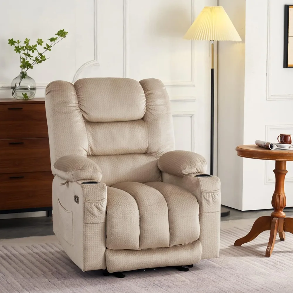 Electric Power Recliner Chair Heat and Massage, USB Ports, Cup Holders, Reclining Chair Living Room 6079 (22.2