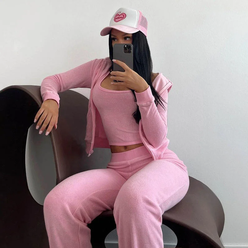 2025Women Thick Fleece 3 Piece Set Sweatpants & Vest & Hoodies Jackets Set Fall Winter Jogger Luxury Outfit Sweatsuit Tracksuits