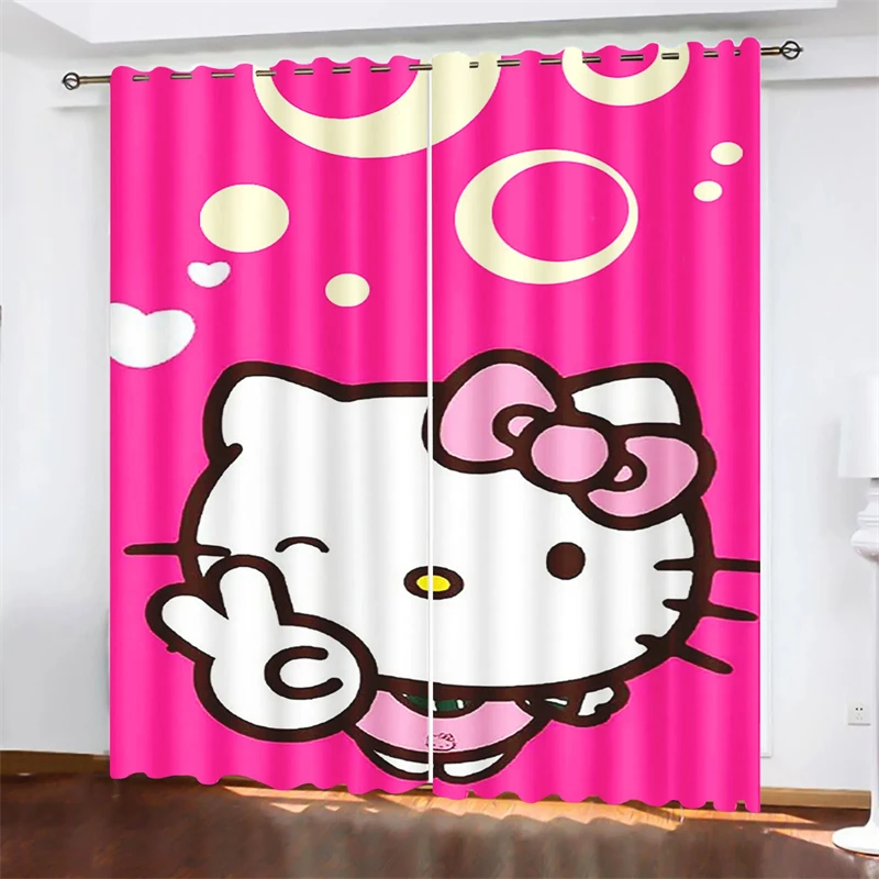 Hello Kitty Blackout Curtains Two-piece Multi-size Bedroom Blackout Balcony Decoration Cute Cartoon Pattern Opaque Curtain