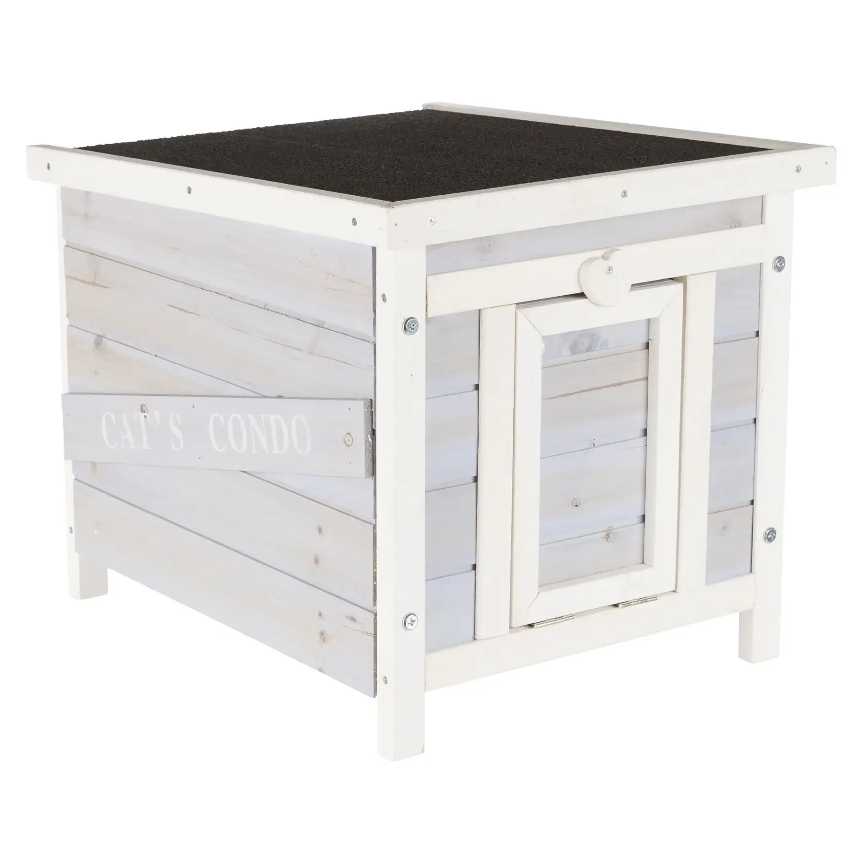 

Cat's Condo Wooden Cat House, Weatherproof Small Outdoor Cat House with Hinged Roof