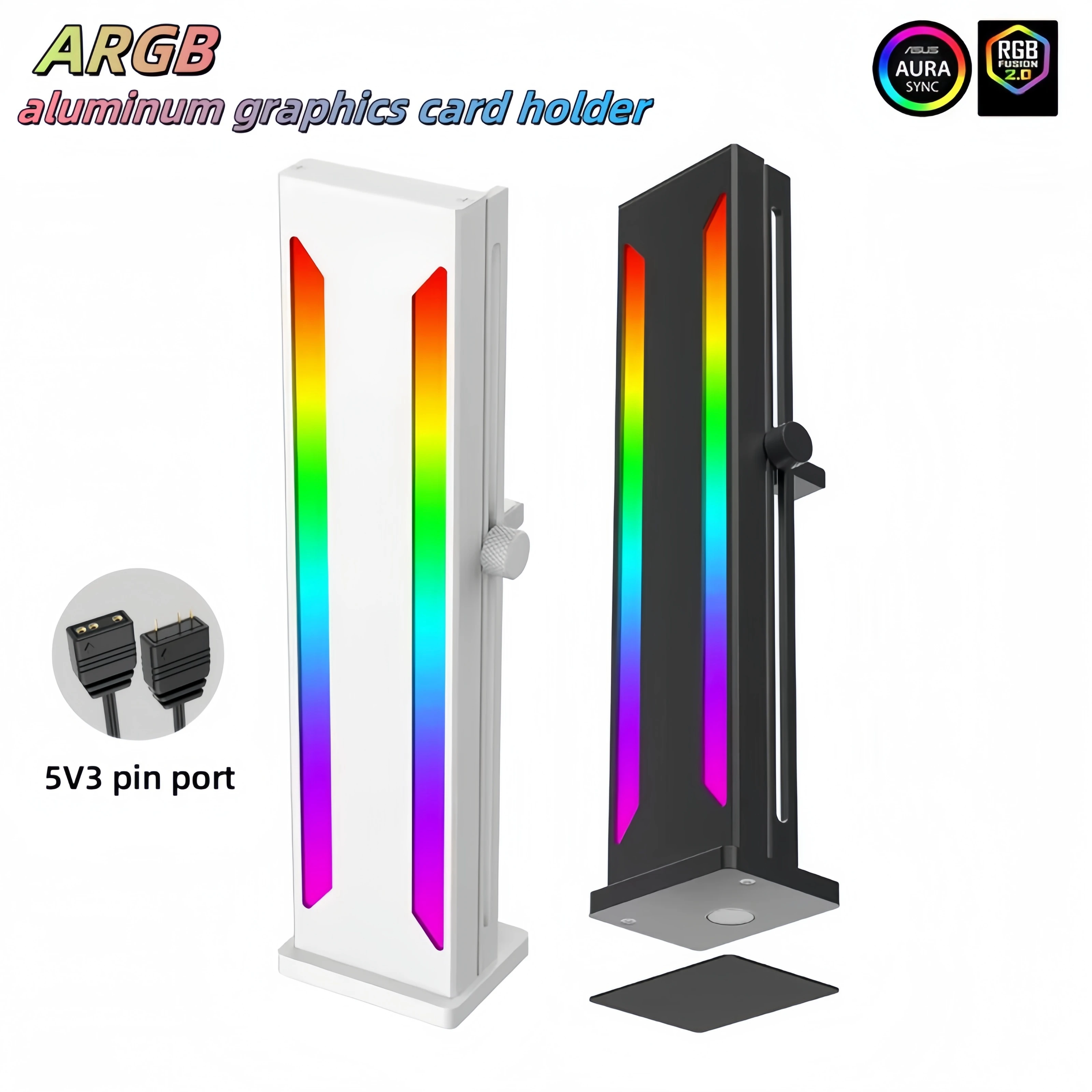 

Подставка для видеокарты настольного компьютера, синхронизация освещения ARGB (3-контактный 5 В), вертикальная установка + магнитное основание, высокая внешность