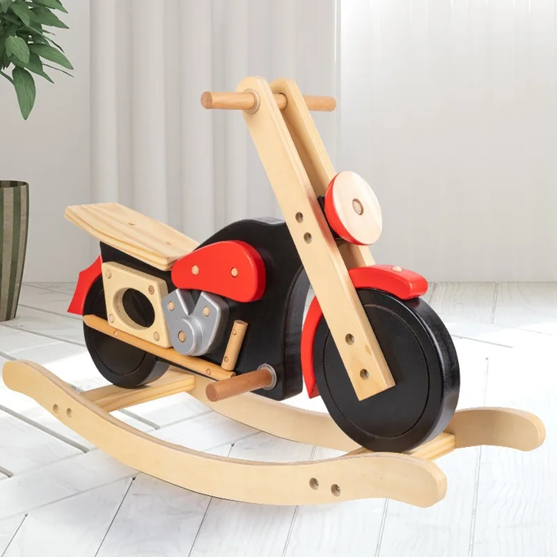 Wooden rocking horse motorcycle baby toy car, suitable for infants and young children with high quality and high material