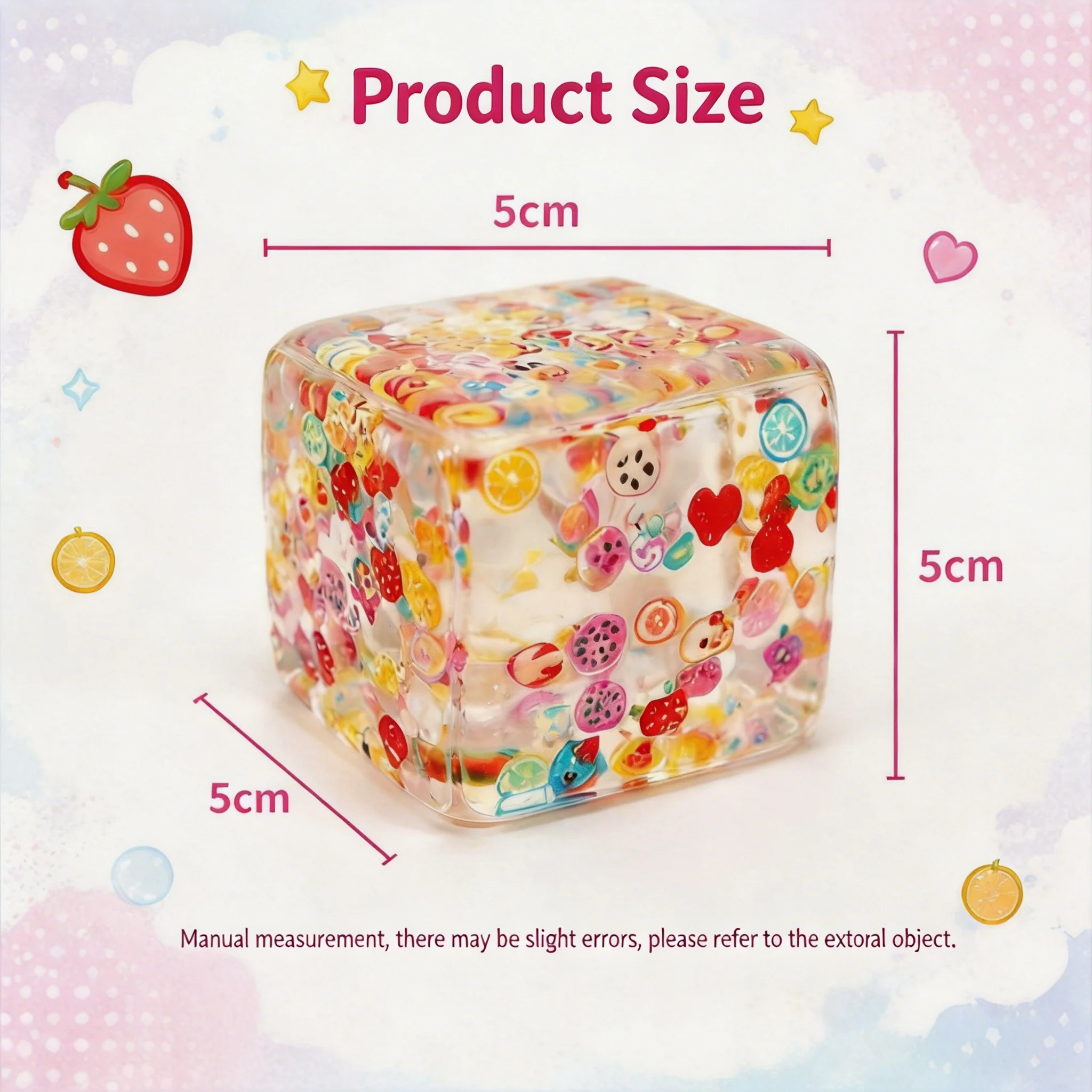 2026 New 5cm Fruit Maltose Cube Squishy Toy Soft Transparent TPR Stretchable ASMR Decompression Toy Prank Decor For Adults - view 2
