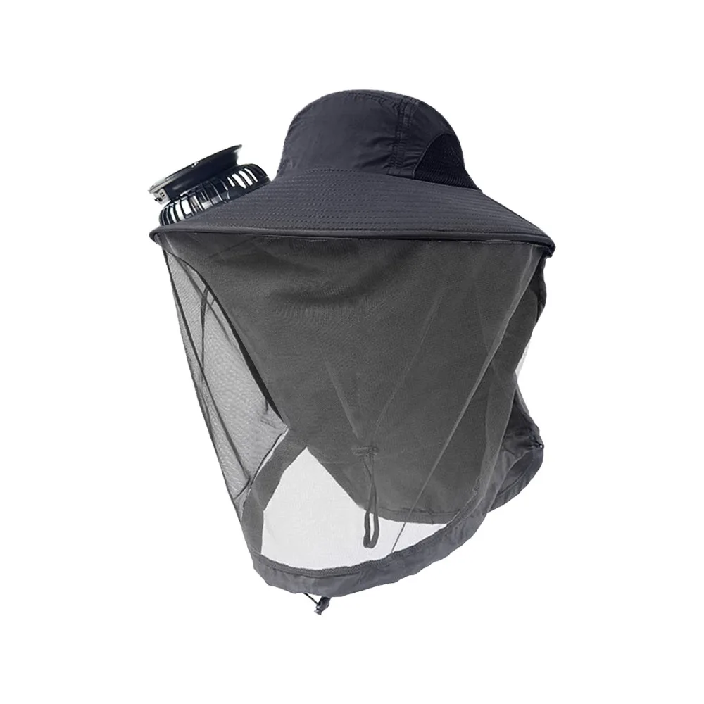 

Outdoor Wide Brim Solar Powered Fan Hat USB Charging Anti UV Sunshade Cap Breathable Quick-dry Mosquito-proof Hat Summer