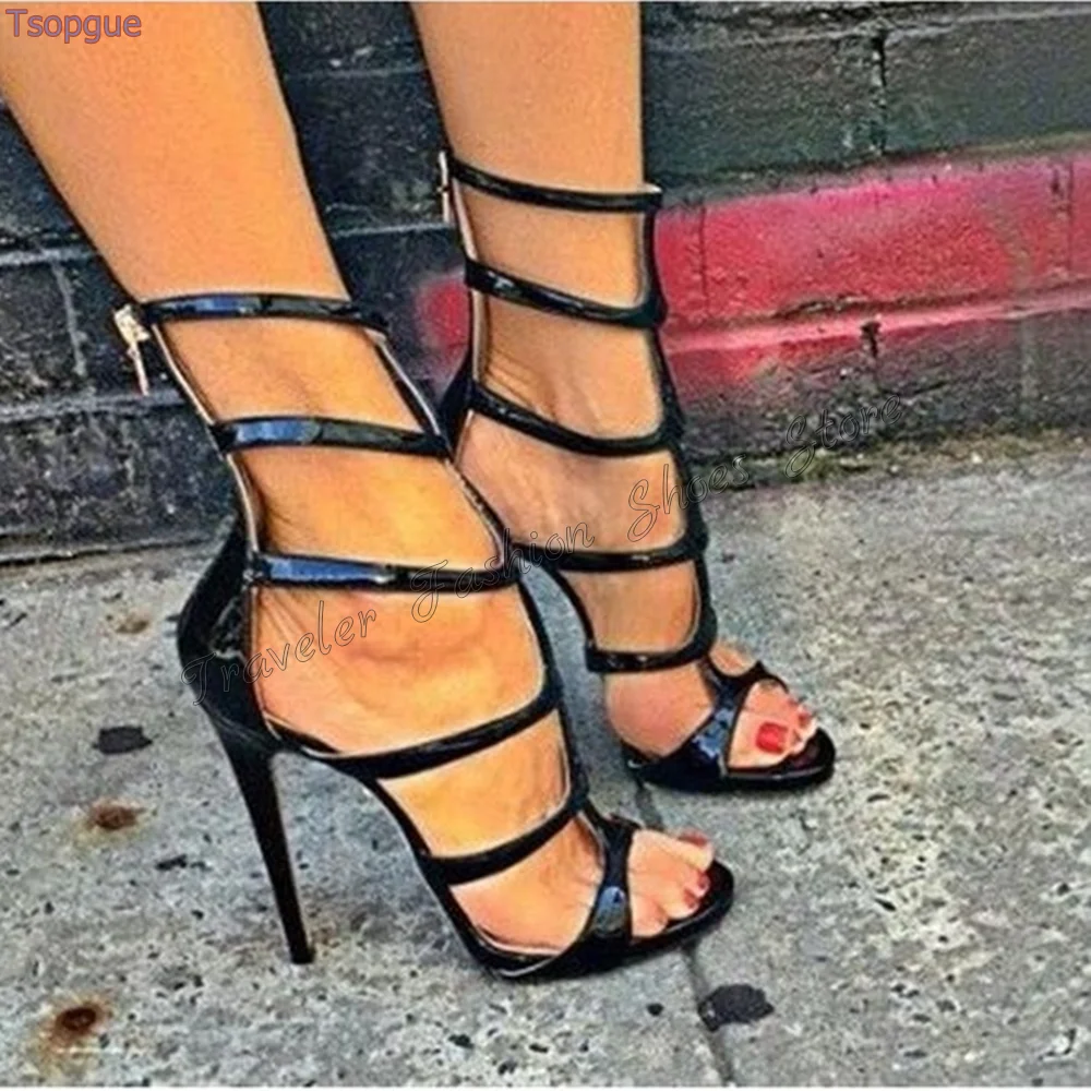 

Black Back Zipper Open Toe Sandals Stilettos High Heels High Heel Shoes for Women Fashion Heels 2024 New Zapatos Para Mujere