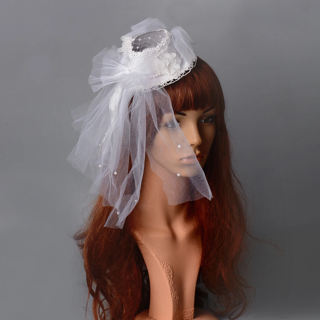 

Stylish White Handmade Lace Bead Flower Hat Hair Clip Accessories Fascinators For Women Girl Tea Party Bridal Wedding Dress