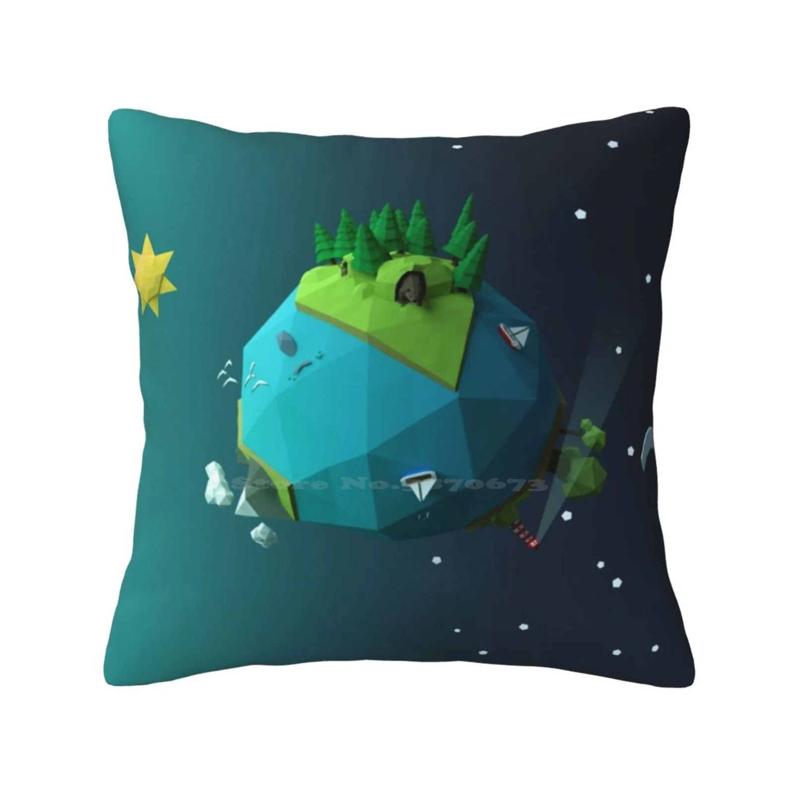 Little Planet Pillows Case Bedroom Home Decoration Earth Stars Sun Moon Night Day Low Poly 3D Forest Animals Woods Lighthouse