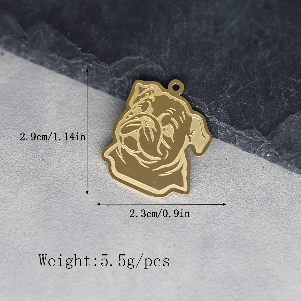 2pcs Cute Bulldog Wrinkle No Fade Real Gold Plated Stainless Steel Pendant Charms for Jewelry Making Necklace DIY Accessories