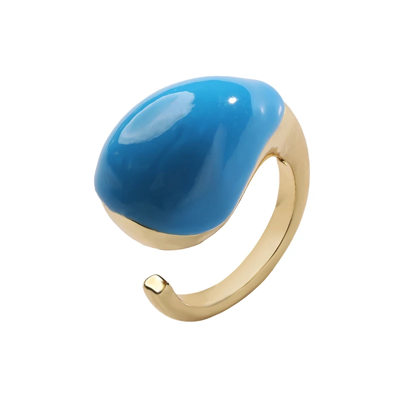 HECHENG, Unique Design Enamel Drip Glaze Drop Shape Open End Ring Fashion Simple High Grade Asymmetric Design Gift Ring