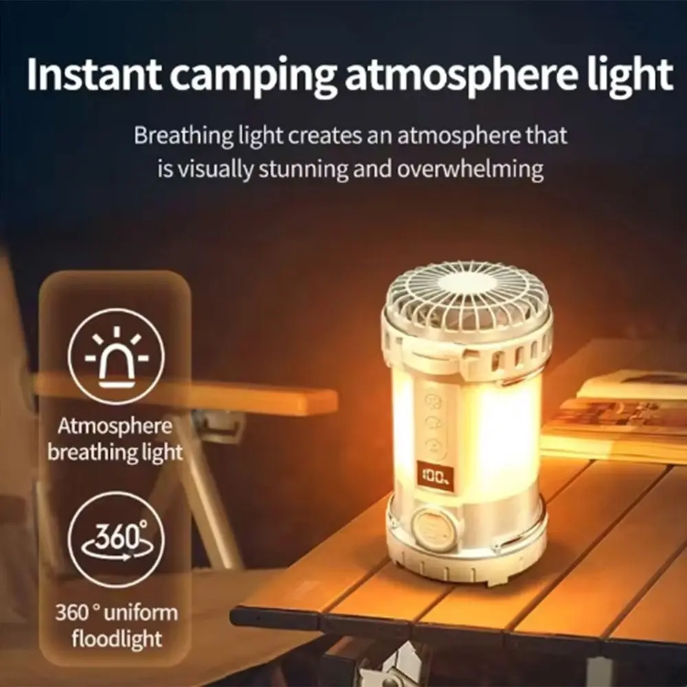 

3-in-1 LED Light with Fan LCD Digital Display Three Wind Speed Camping Tent Light Portable Rechargeable Emergency Work Lamp