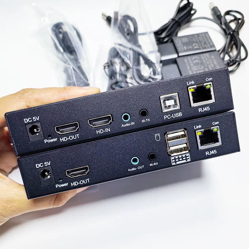 موسع 4K m KVM عبر Cat5e Cat6 Rj45 محول فيديو كابل إيثرنت متوافق مع HDMI المتلقي دعم لوحة المفاتيح والماوس