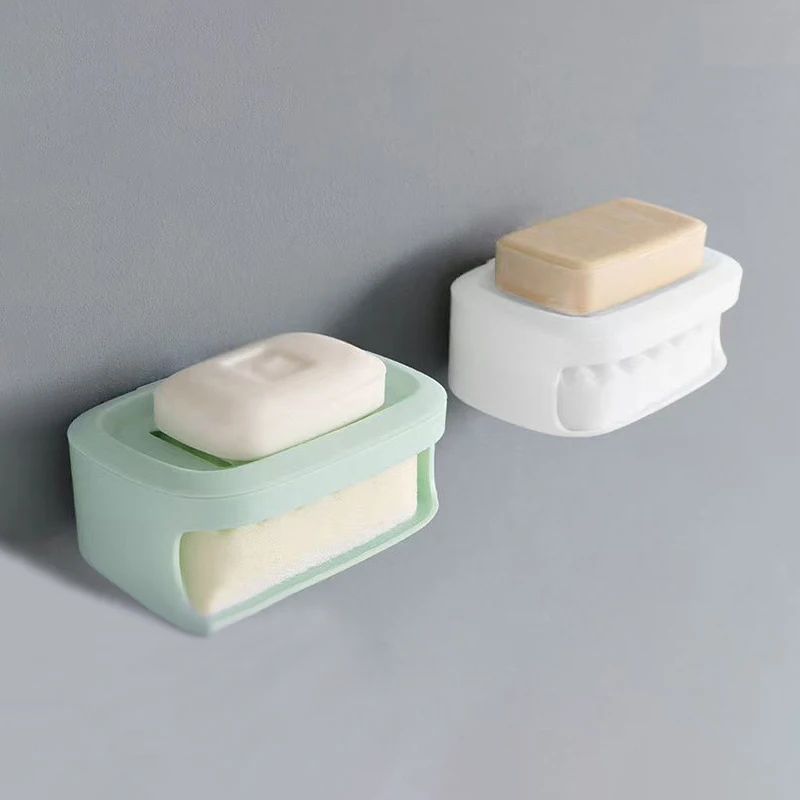 

Portable Soap Tray Leakproof Household Bathroom Drain Tray Bathroom Transparent Soap Box With Lid For Camping Traveling