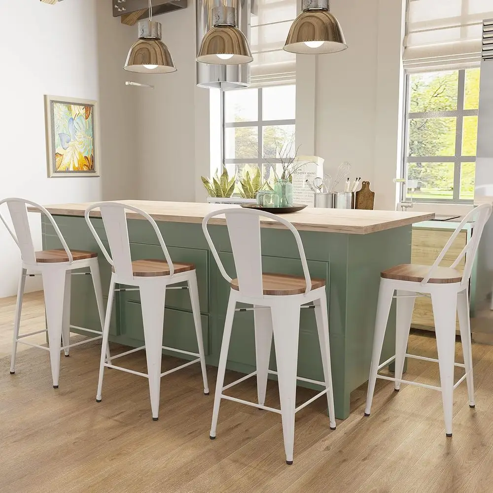 Metal Bar Stools Set o 4,24 inch Barstools Counter Height Bar Stool with Back armhouse Bar Stools with Larger seat High Back Kit - view 3